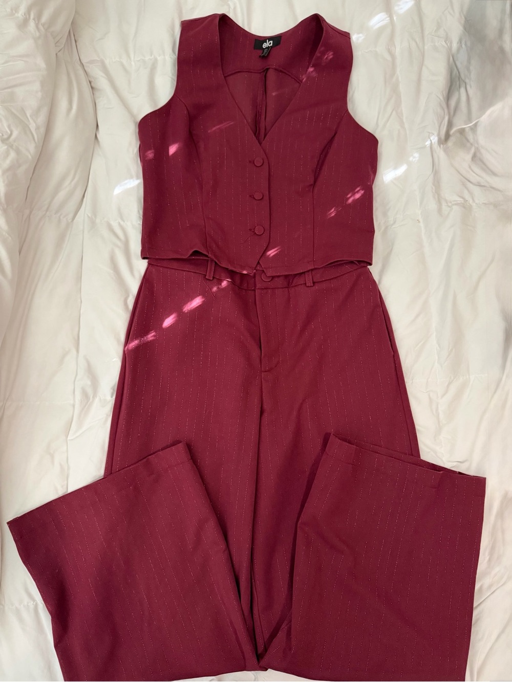 Ela Burgundy Pinstripe Co-ord Set - US Size 6
